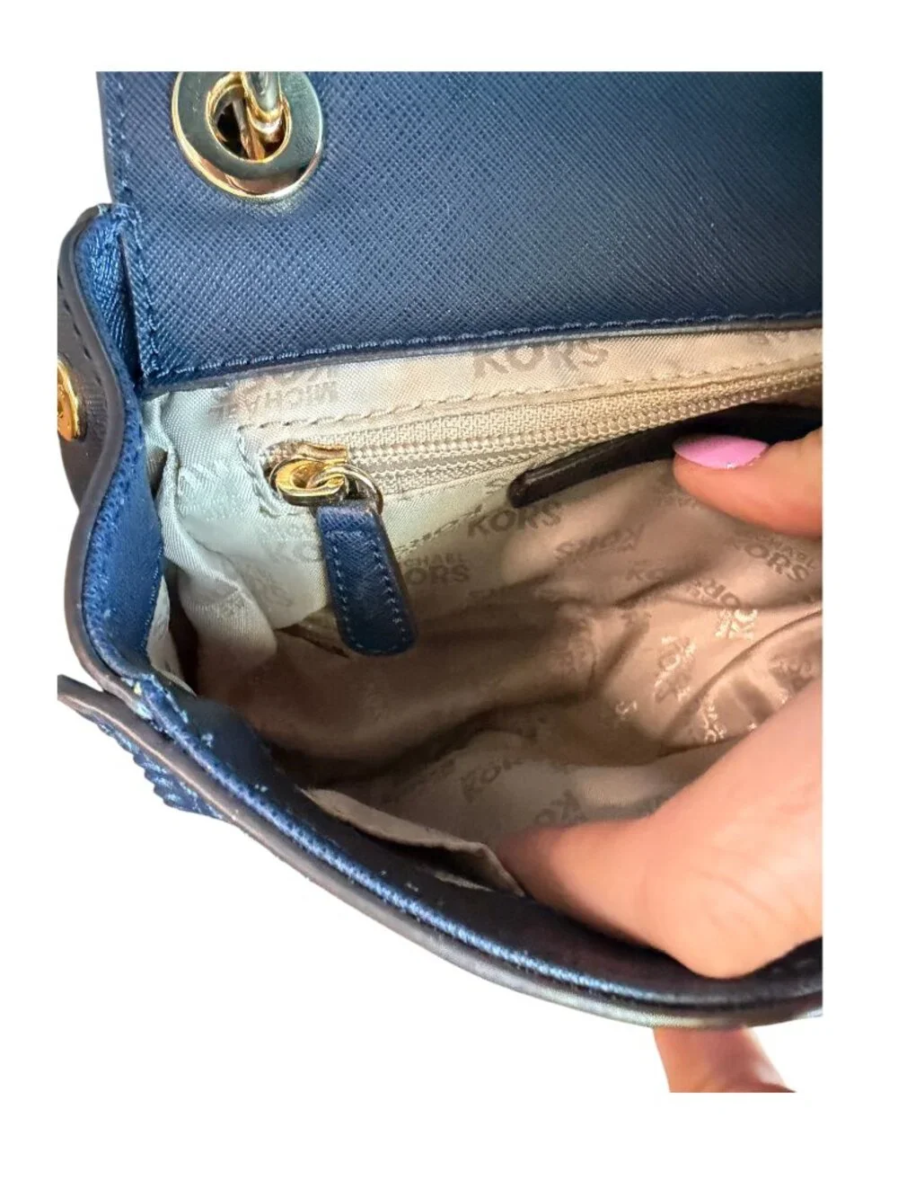 Michael Kors Navy Blue Laser-Cut Crossbody Purse